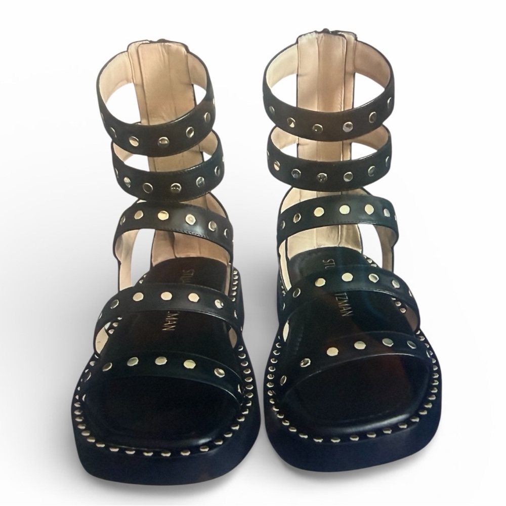 Stuart Weitzman Black Gladiator Sandals w/Studded Strap Women’s Size 9.5C NWT